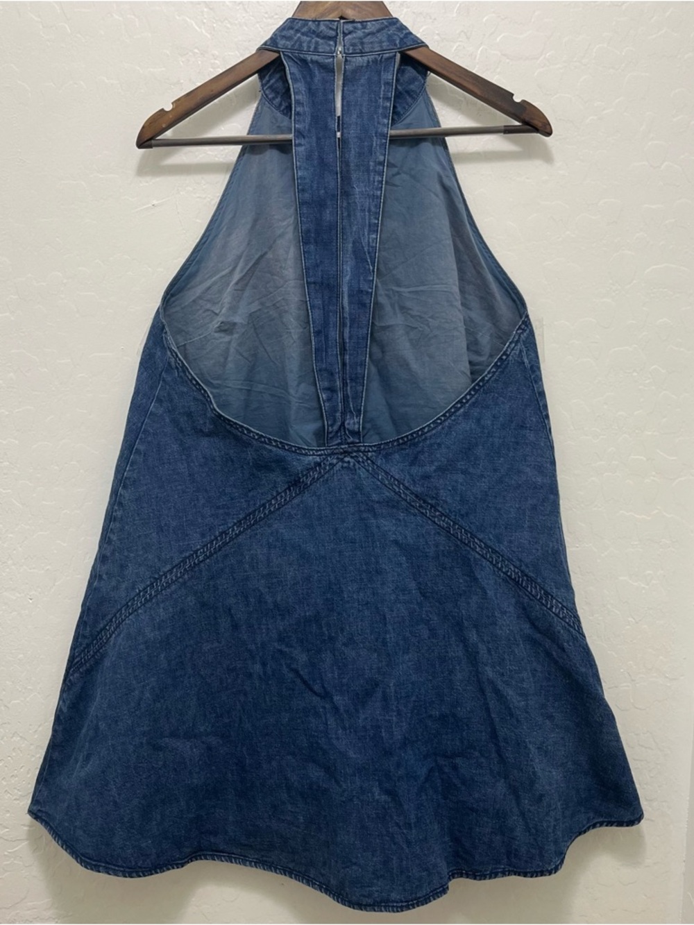 Free People Rising Sun Mini Denim Halter Dress Sz XL - Picture 6 of 12